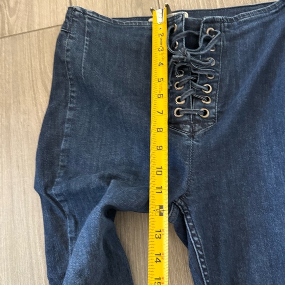 Free People|FP dark wash lace front skinny jeans,tie waist•••Adorable y2k boho - Picture 12 of 13